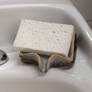Reactive Glaze Stoneware Soap/Sponge Holder with Drip Spout