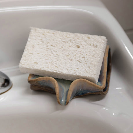 Reactive Glaze Ceramic Soap & Sponge Holder with Drip Spout