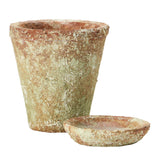 Distressed Terracotta Finish Cement Planter with Saucer