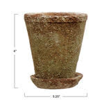 Distressed Terracotta Finish Cement Planter with Saucer