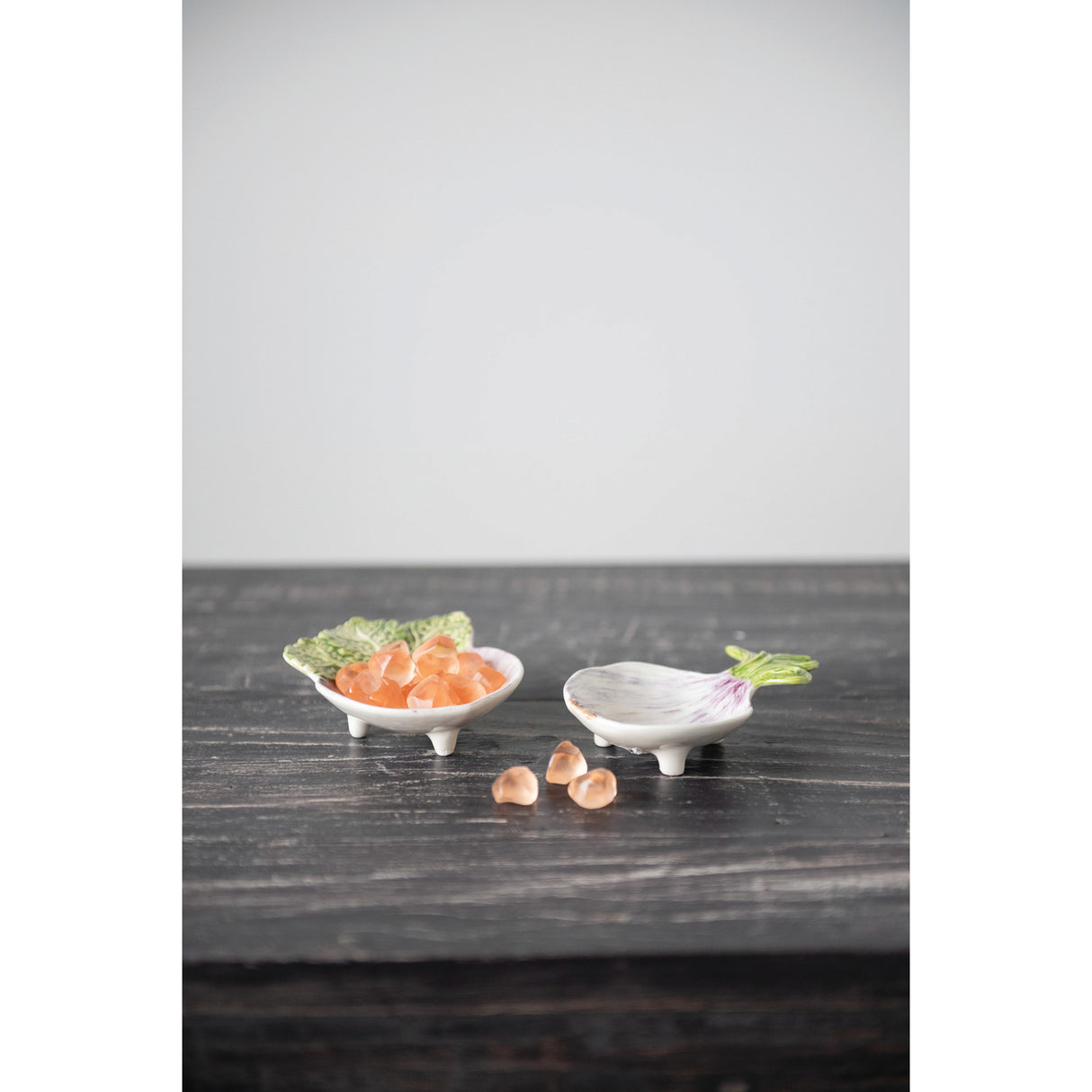 Tiny Ceramic Veggie Tidbit Turnip & Onion Dishes