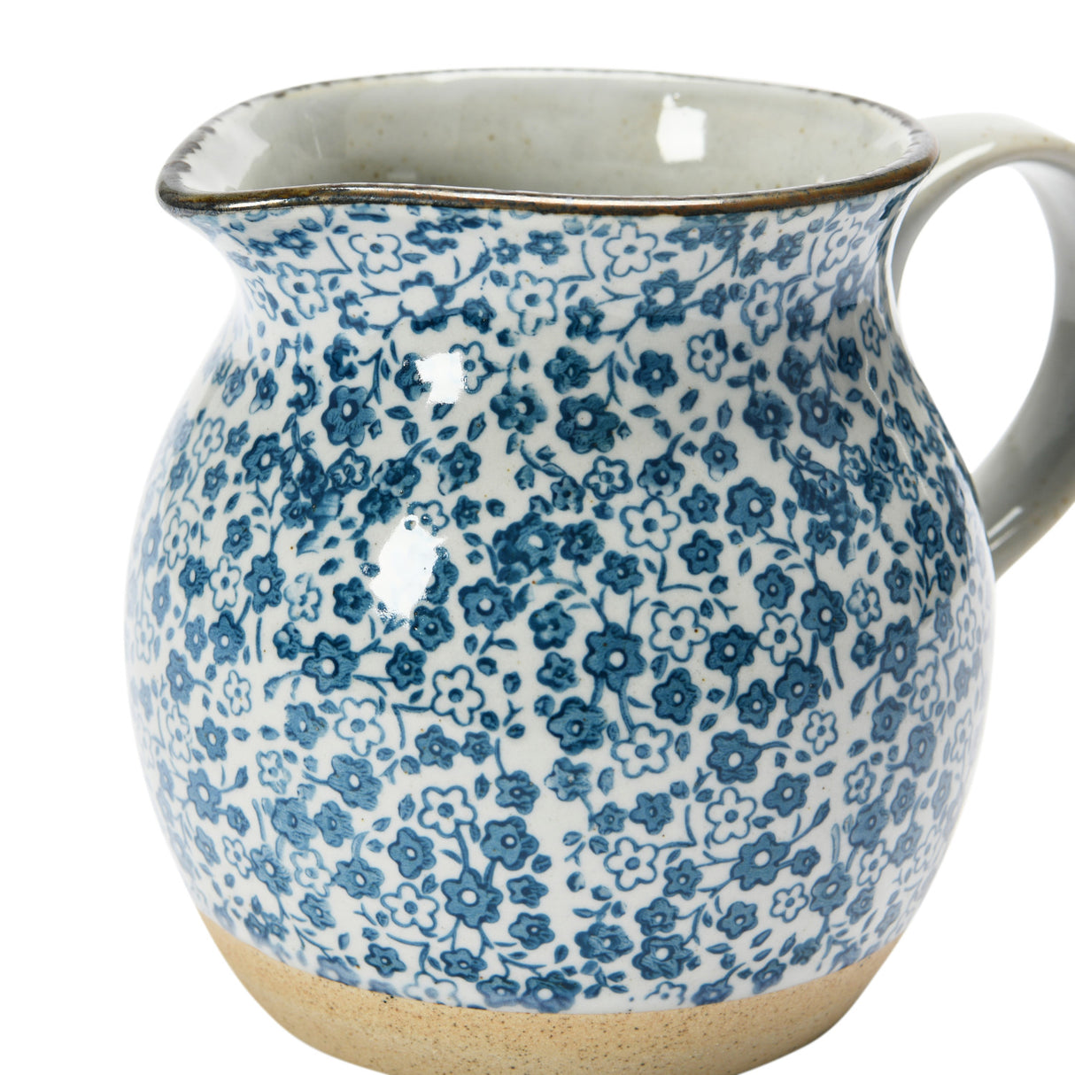 Blue & White Hand-Painted Floral Stoneware Pitcher | 16 oz.