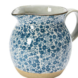 Blue & White Hand-Painted Floral Stoneware Pitcher | 16 oz.