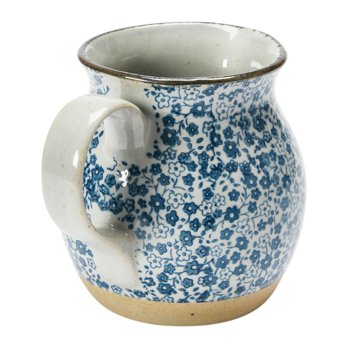 Blue & White Hand-Painted Floral Stoneware Pitcher | 16 oz.