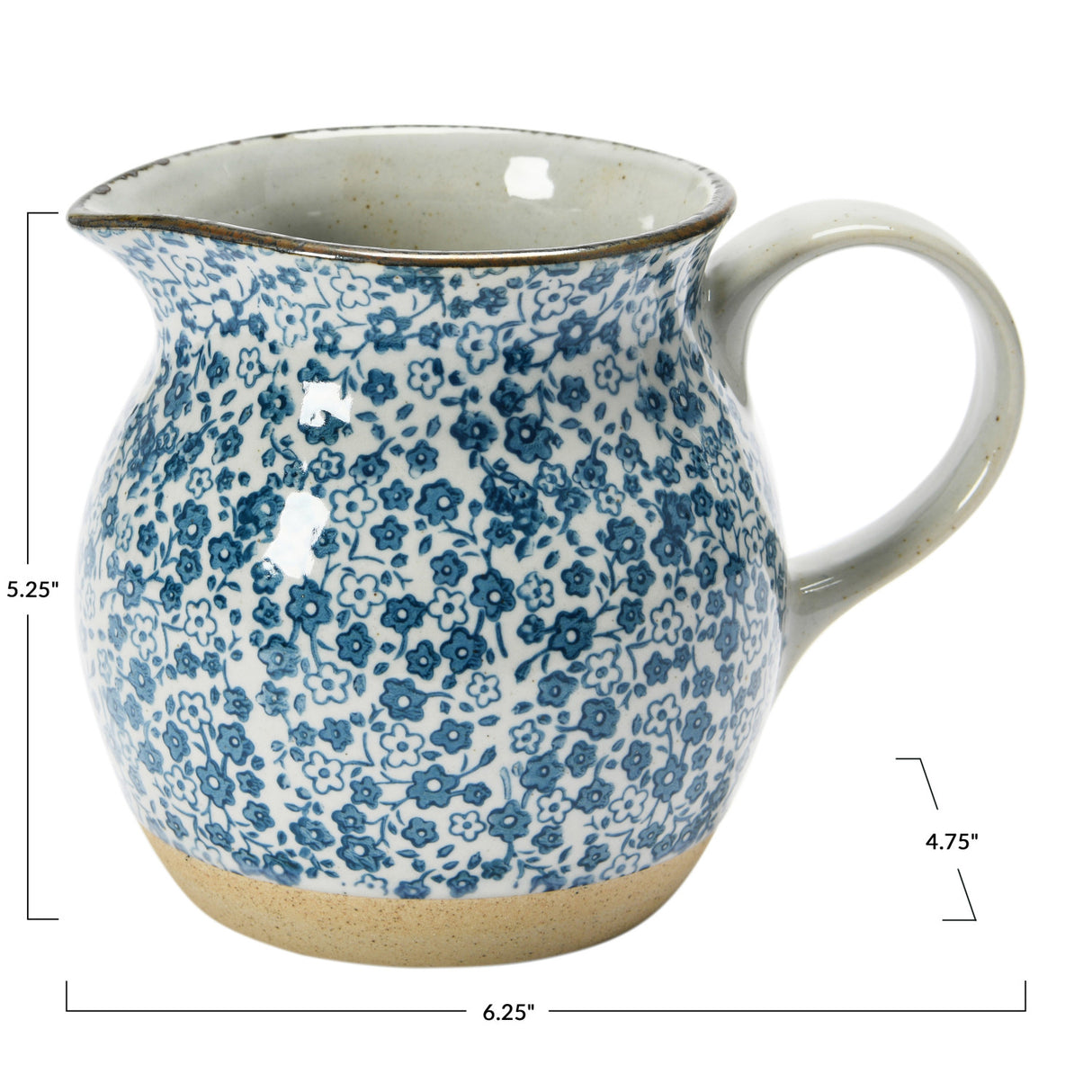 Blue & White Hand-Painted Floral Stoneware Pitcher | 16 oz.
