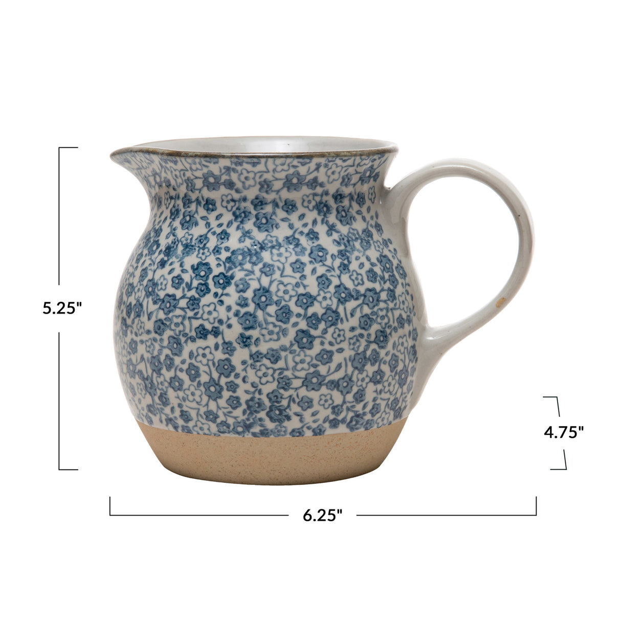 Blue & White Hand-Painted Floral Stoneware Pitcher | 16 oz.