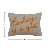 Today is a Gift Embroidered Cotton Lumbar Pillow