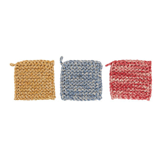 chunky knit pot holder trivet made out of cotton crochet by Creative Co-Op