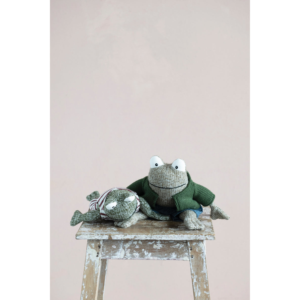 Cotton Plush Frog with Green Shirt and Denim Shorts