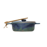 Blue Reactive Glaze Stoneware Brie Baker with Bamboo Spreader