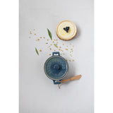 Blue Reactive Glaze Stoneware Brie Baker with Bamboo Spreader