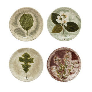 Hand-Painted Stoneware Plates with Debossed Florals