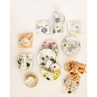 Hand-Painted Stoneware Plates with Debossed Florals