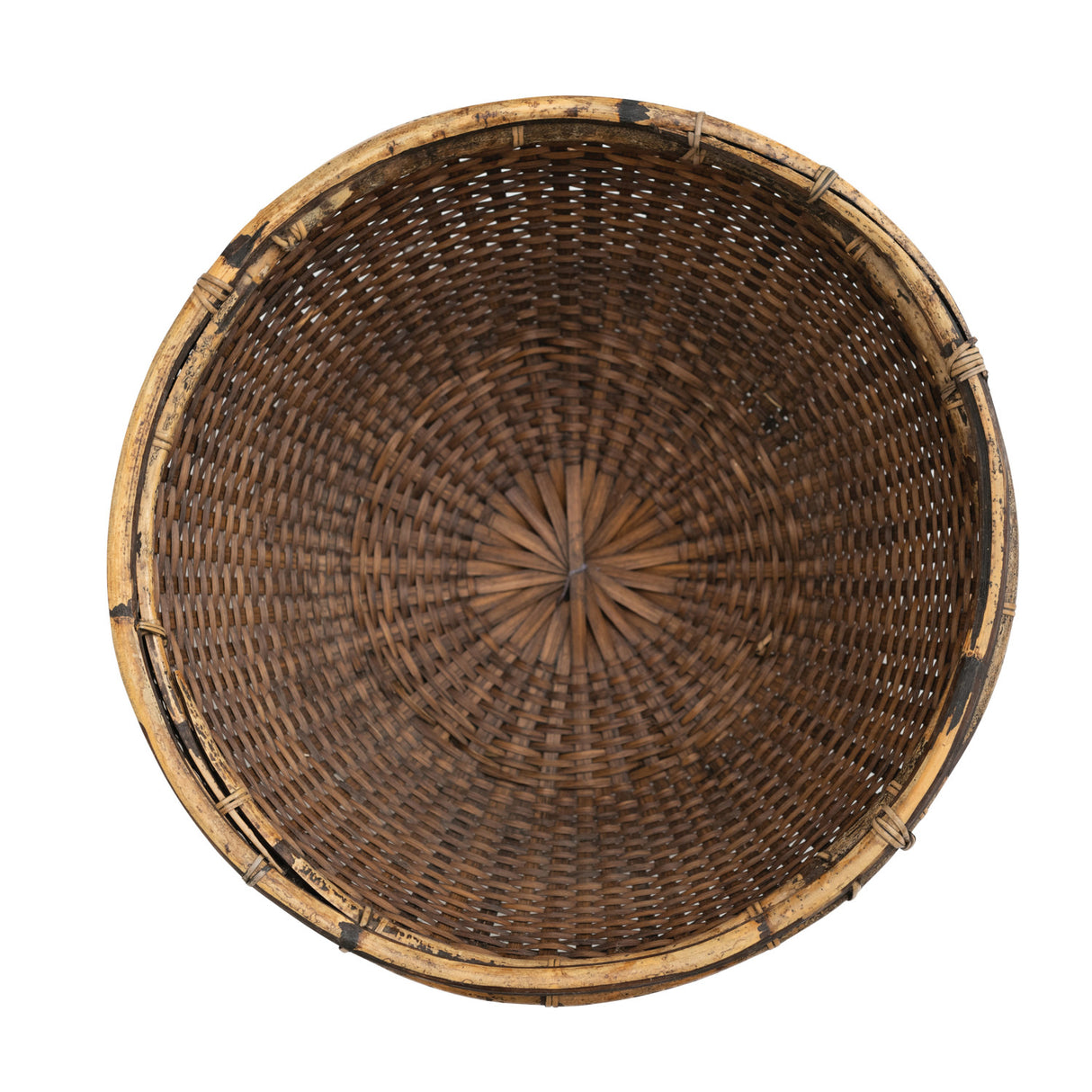 Distressed Hand-Woven Vintage-Inspired Bamboo & Rattan Bowl