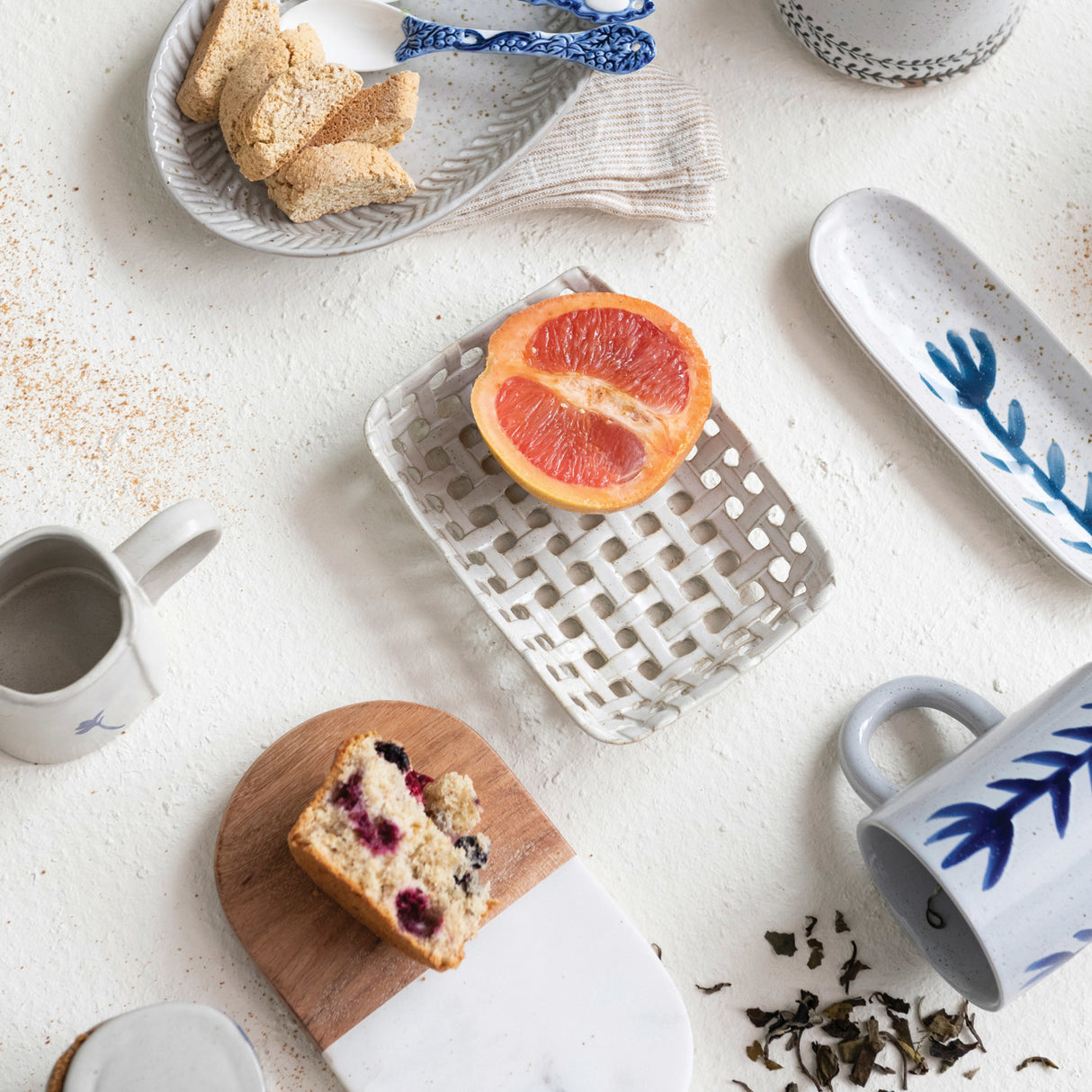 Handmade Cream Stoneware Basket Dish