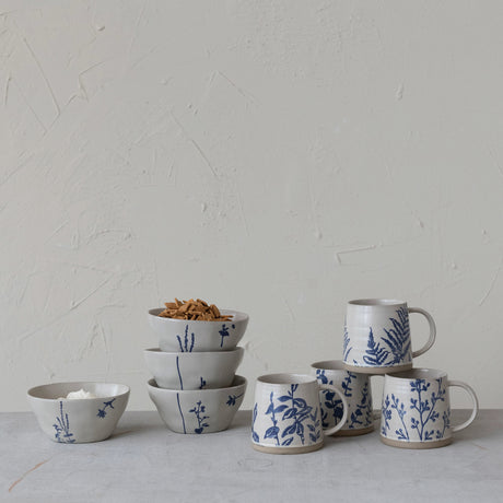 Botanical Blue Hand-Stamped Ceramic Mug