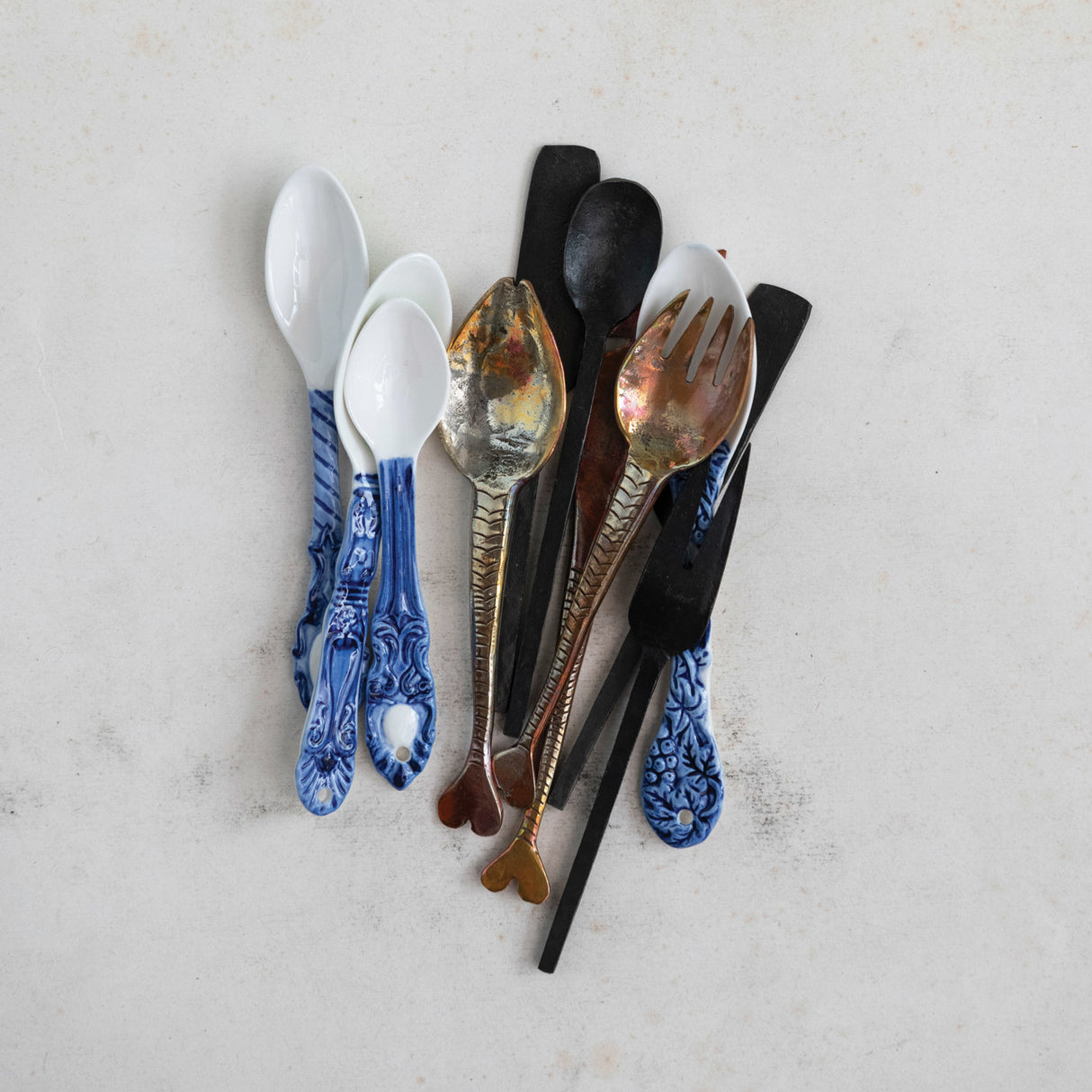 Hand-Painted Embossed Stoneware Spoons