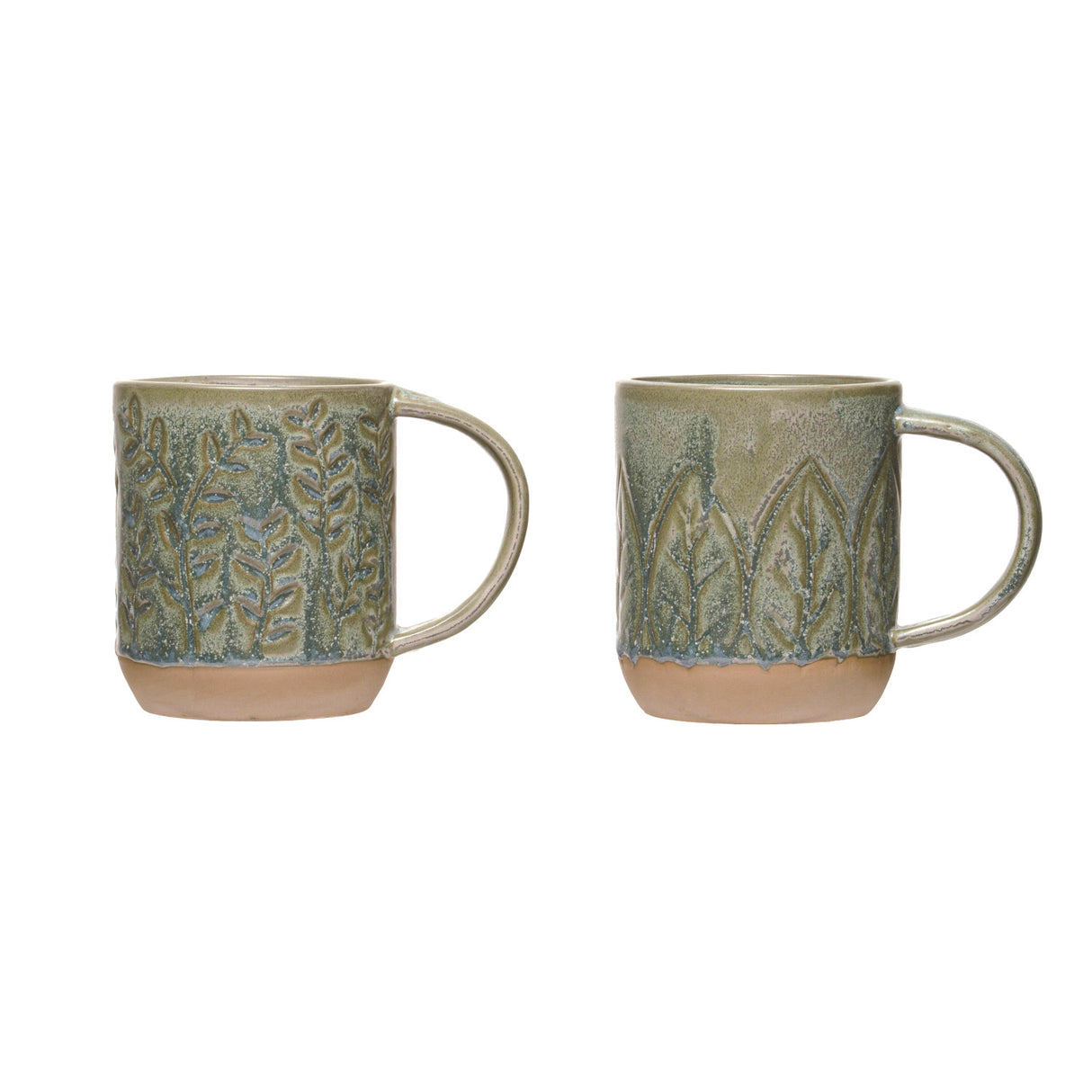 Debossed Botanical Stoneware Mugs