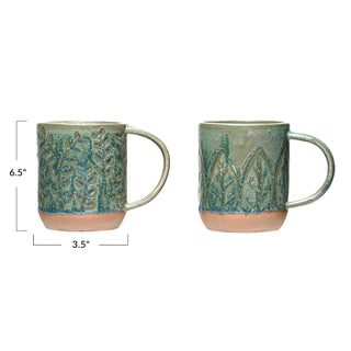 Debossed Botanical Stoneware Mugs