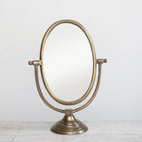 Antique Brass Aluminum Oval Vanity Mirror with Stand