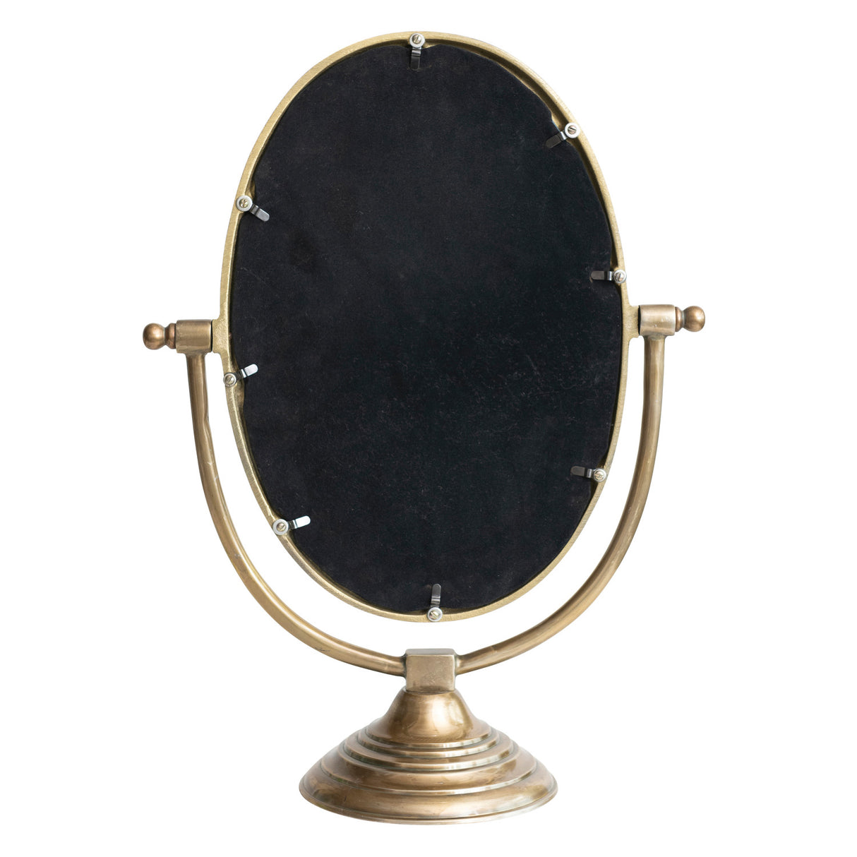 Antique Brass Aluminum Oval Vanity Mirror with Stand