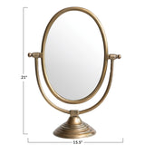 Antique Brass Aluminum Oval Vanity Mirror with Stand