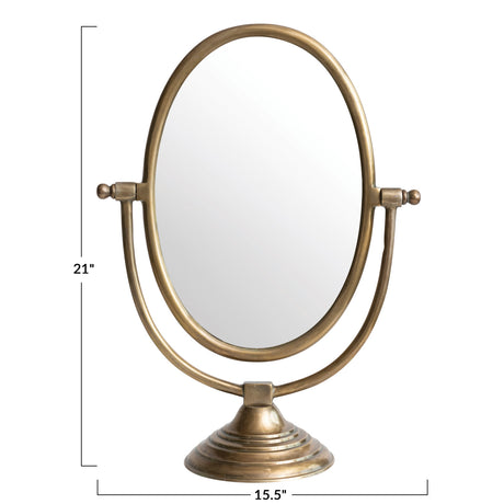 Antique Brass Aluminum Oval Vanity Mirror with Stand