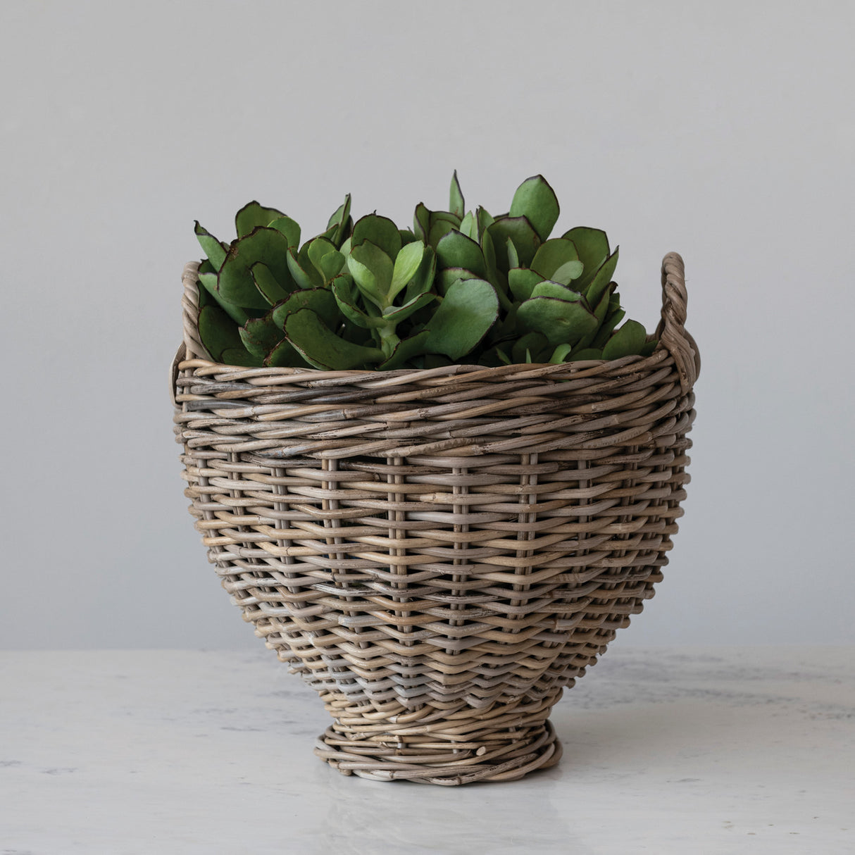 Handwoven Natural Rattan Footed Basket with Handles