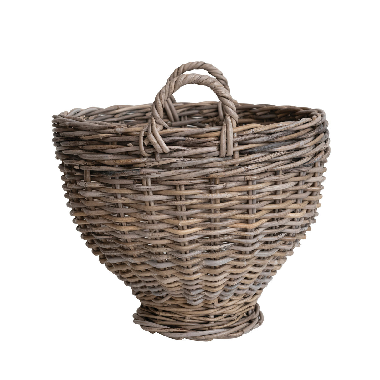 Handwoven Natural Rattan Footed Basket with Handles