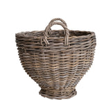 Handwoven Natural Rattan Footed Basket with Handles