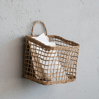Hand-Woven Seagrass Wall Basket with Handles