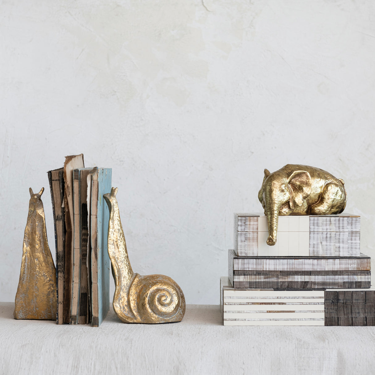 Distressed Cast Iron Gold Snail Bookends