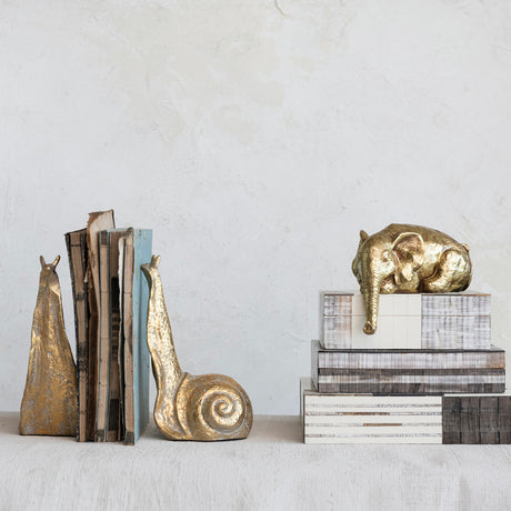 Distressed Cast Iron Gold Snail Bookends