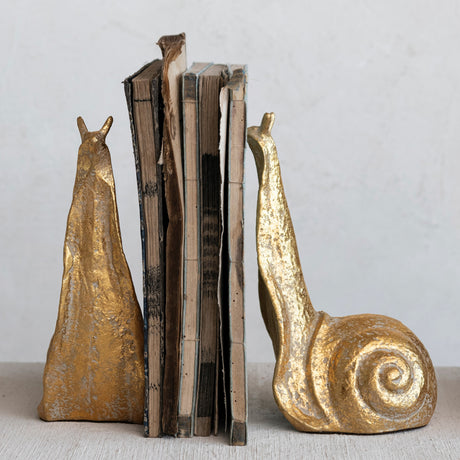 Distressed Cast Iron Gold Snail Bookends