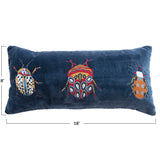 Beetle Pattern Cotton & Velvet Embroidered Blue Lumbar Pillow