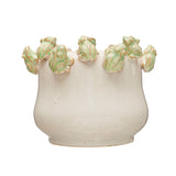 Green Frog on Rim Reactive Glaze Stoneware Planter