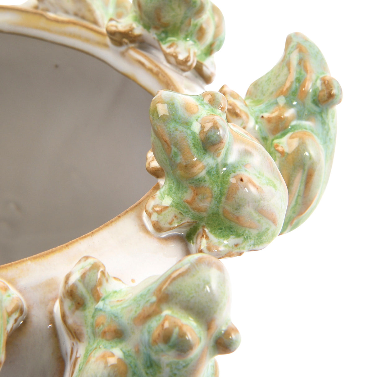 Green Frog on Rim Reactive Glaze Stoneware Planter