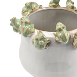 Green Frog on Rim Reactive Glaze Stoneware Planter