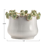 Green Frog on Rim Reactive Glaze Stoneware Planter