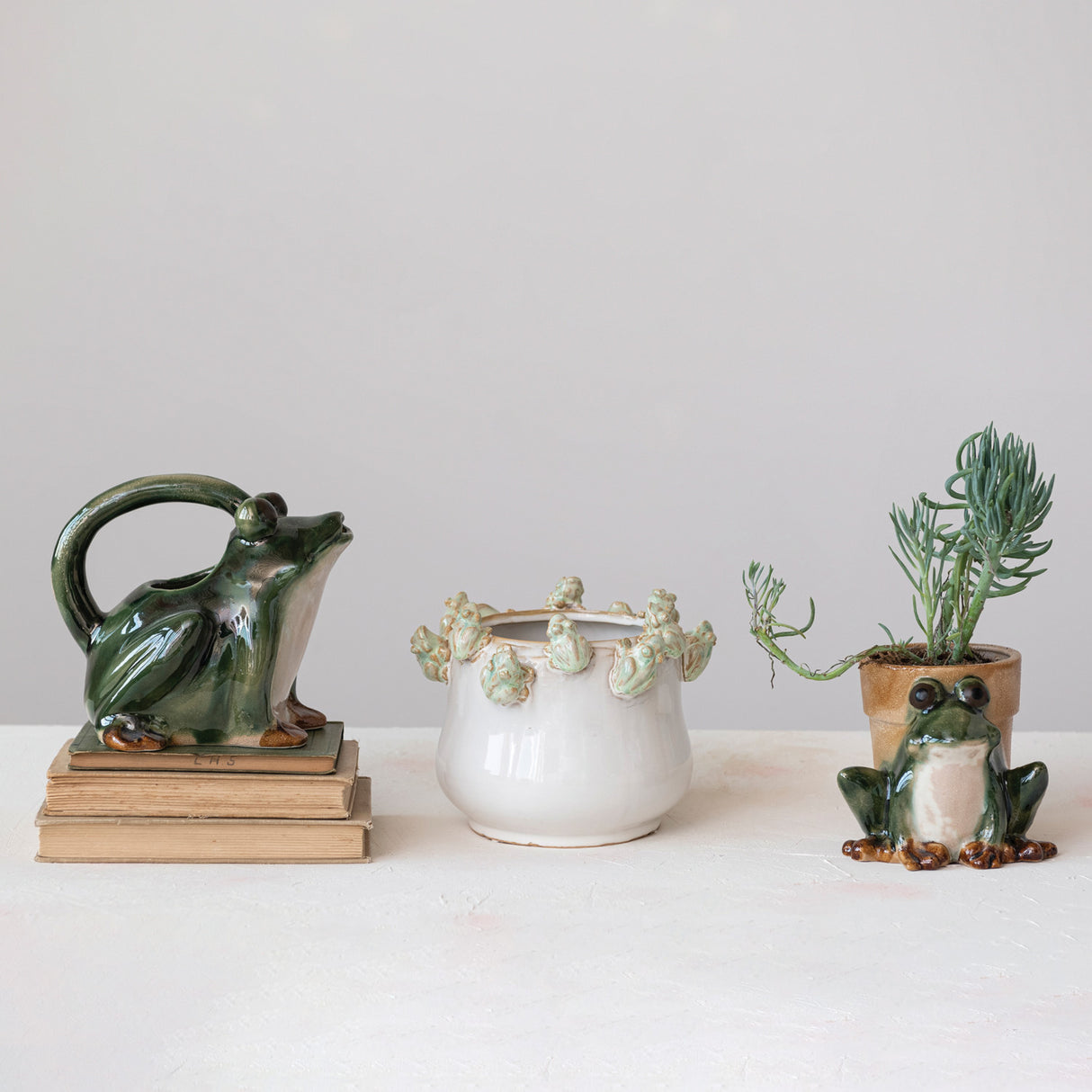 Reactive Glaze Stoneware Green Frog Planter