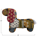 Cotton Kantha Patchwork Dog Shaped Pillow with Tufting