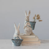 Distressed White Resin Rabbit with Basket