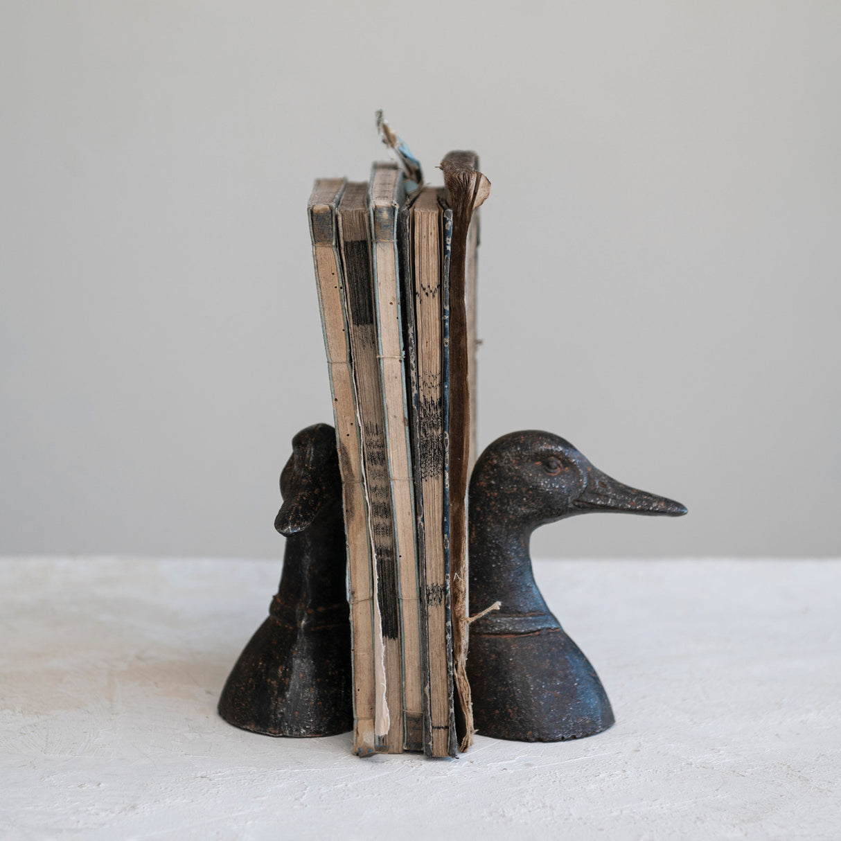 Distressed Cast Iron Duck Head Bookends