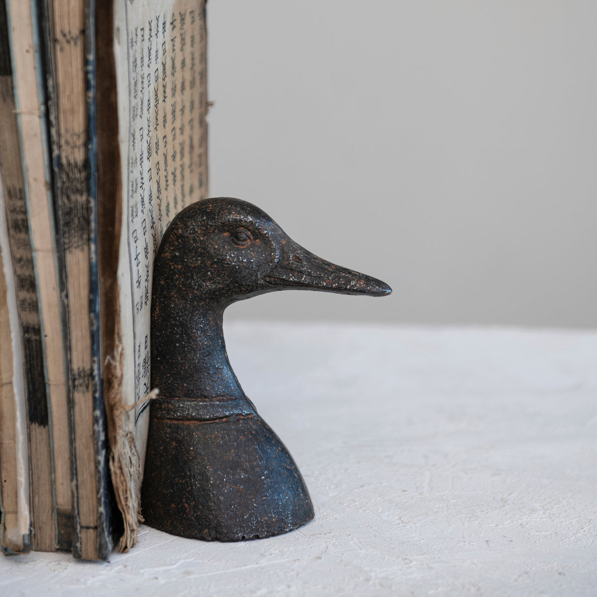 Distressed Cast Iron Duck Head Bookends