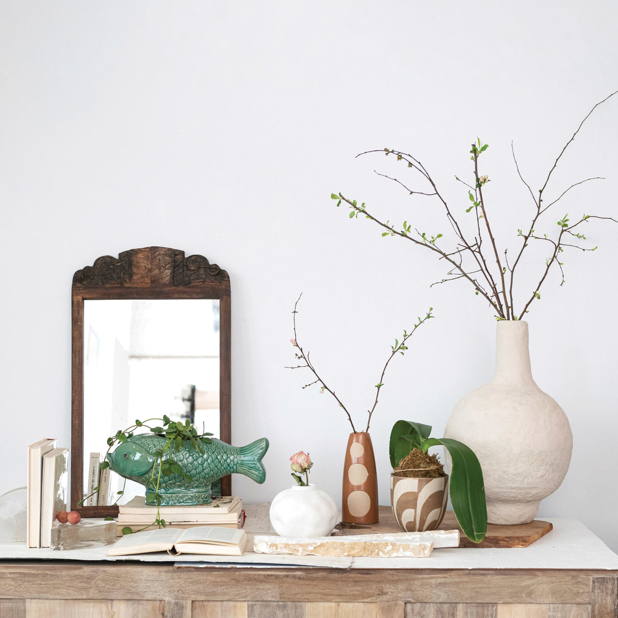 Turquoise Debossed Ceramic Fish Planter