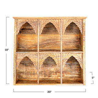 Carved Mango Wood Shelf with 6 Sections