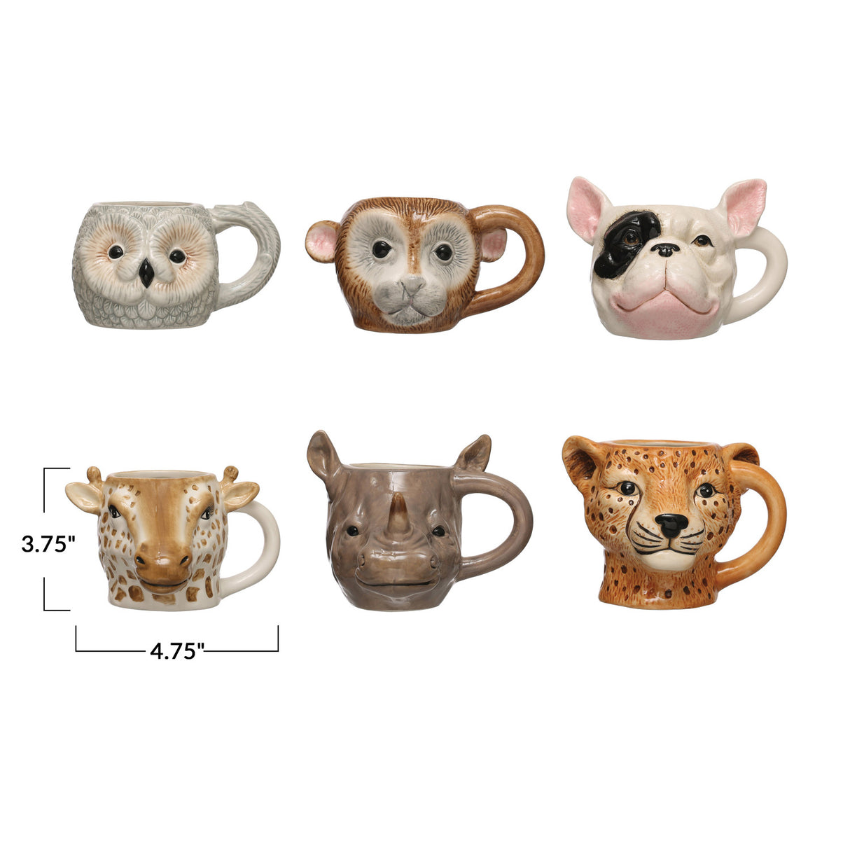 Hand-Painted Ceramic Wildlife Animal Head Coffee Mugs