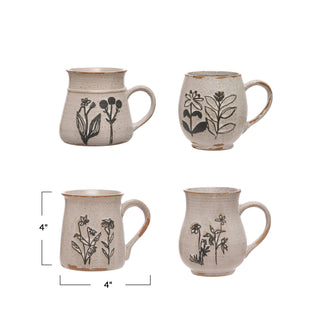 Debosssed Wildflower Stoneware Mugs