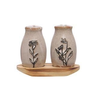 stoneware debossed wildflower salt and pepper shakers by Creative Co-Op
