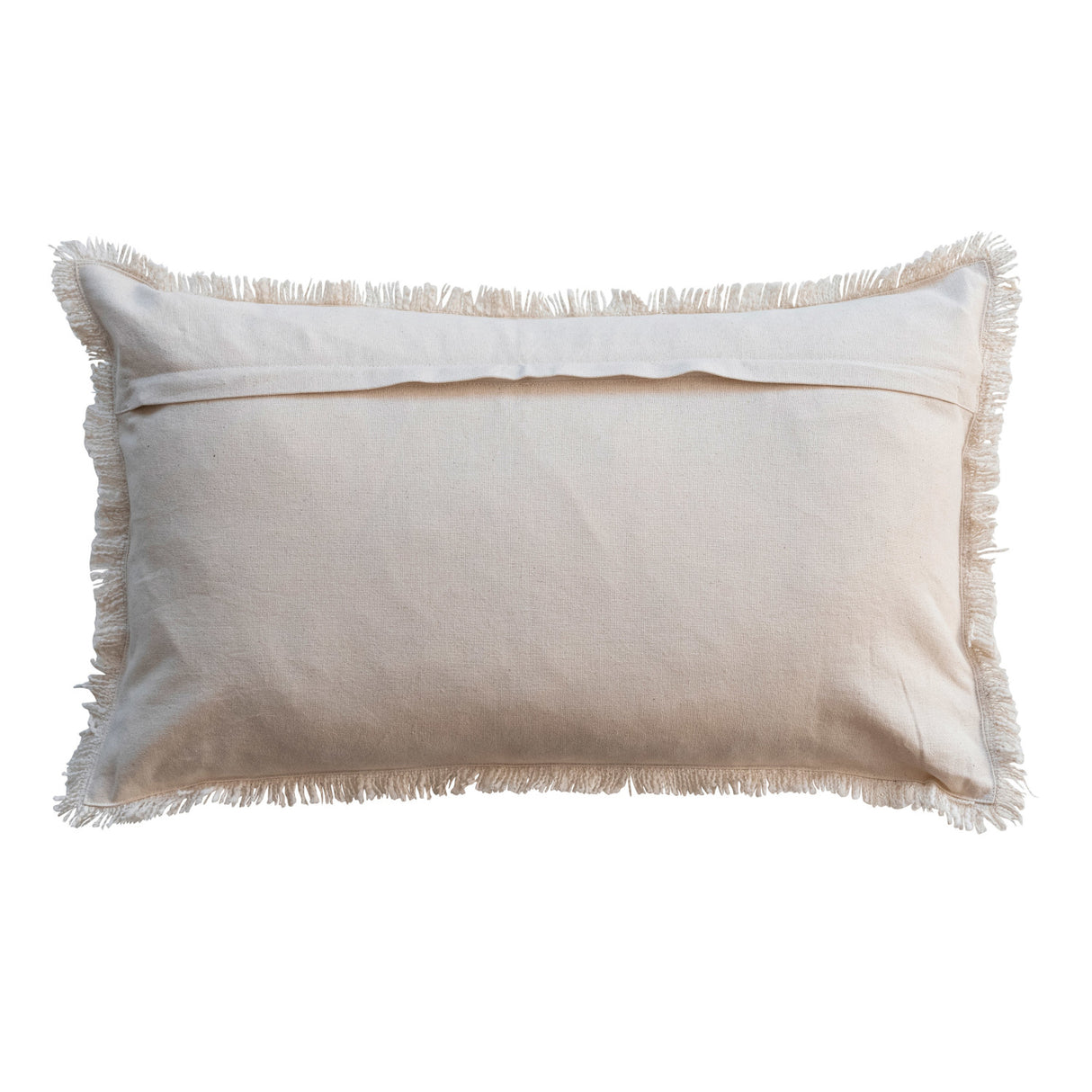 Embroidered Flower Cotton Lumbar Pillow with Fringe